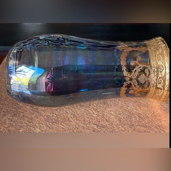 IRIDESCENT BLUE VENICAN VASE HAND-BLOWN GLASS - Picture 4 of 6